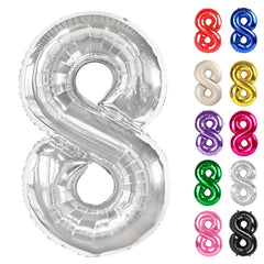 IWERP Silver 8-balloon 40-inch centerpiece for elegant birthday photos.