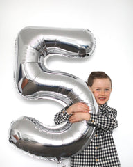 IWERP silver foil number 5 balloon, elegant centerpiece for party decor.
