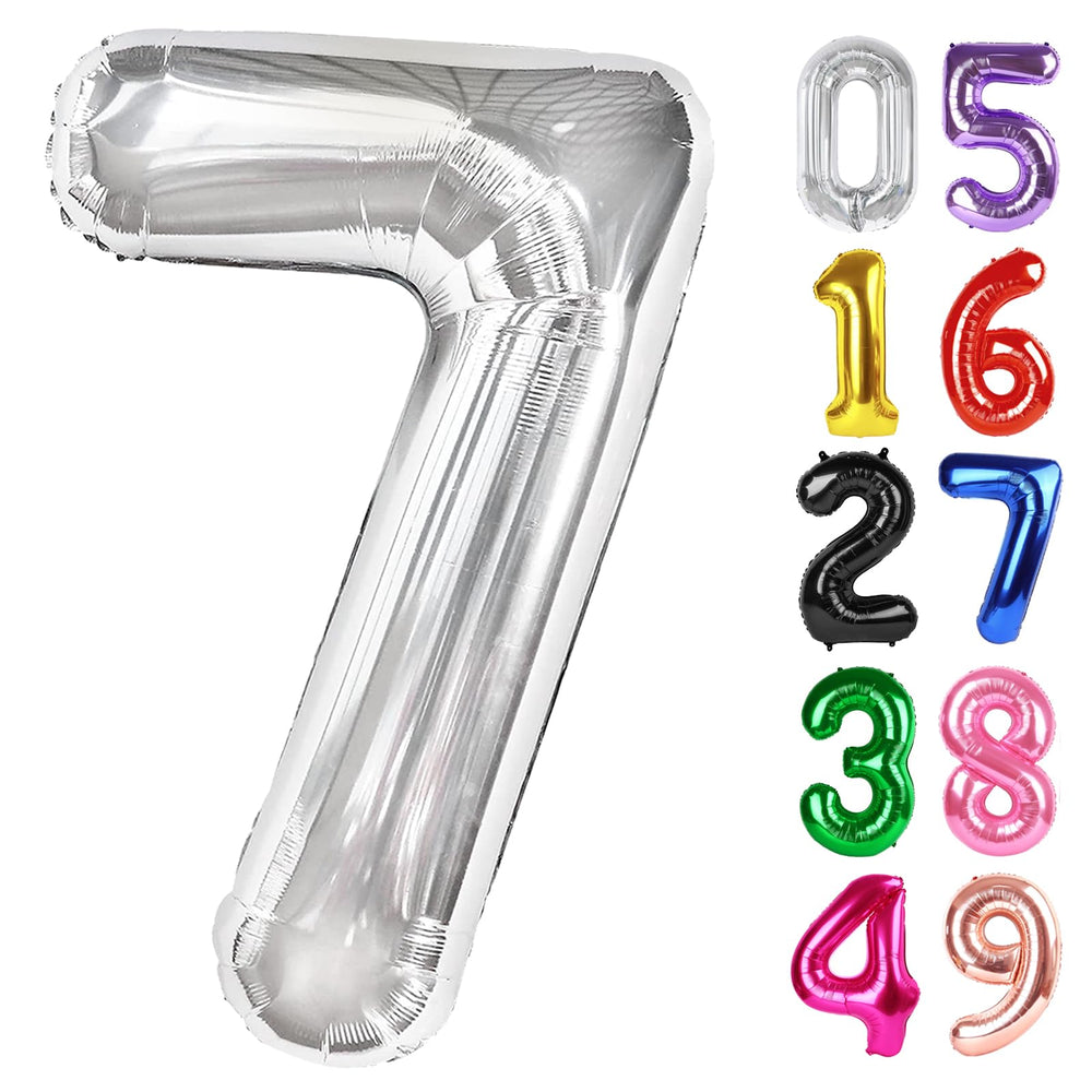 IWERP silver-number-7-balloon 40-inch creates a bold birthday photo backdrop.