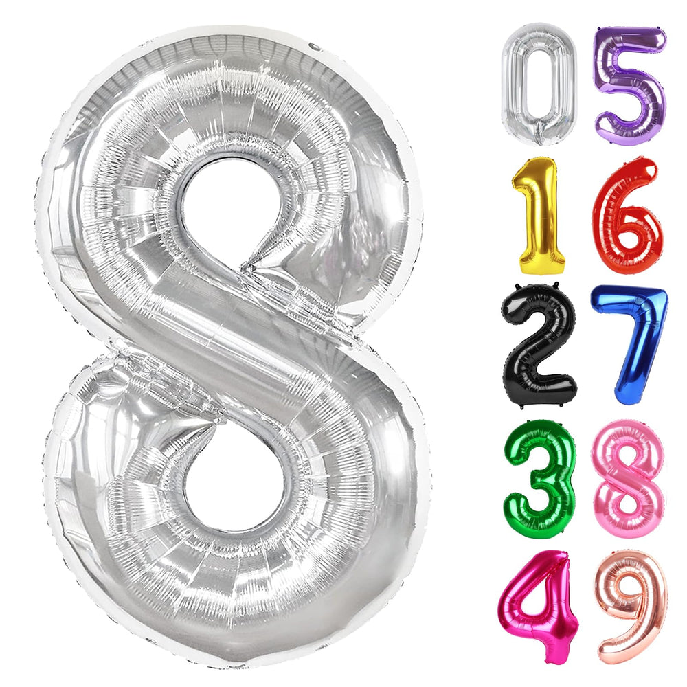 IWERP silver number 8 balloon 40-inch makes a stunning birthday photo backdrop.