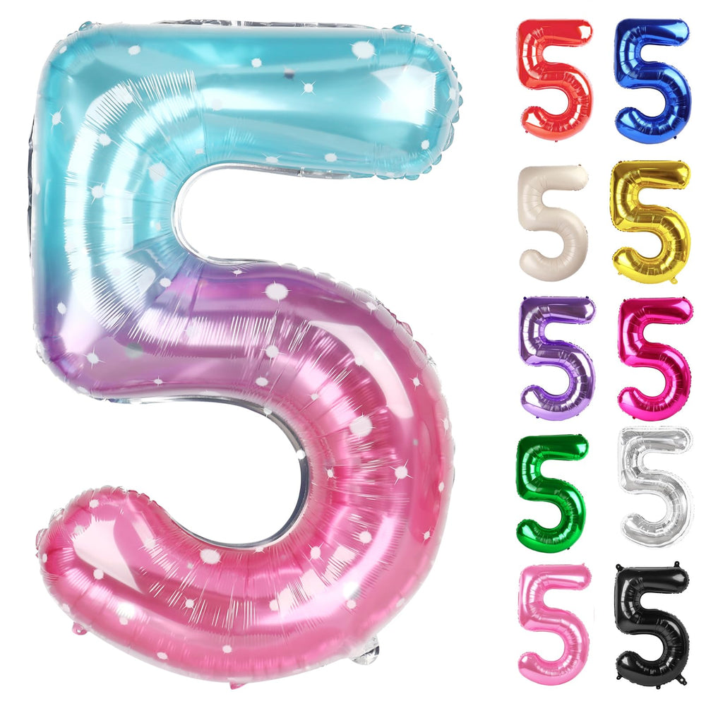 IWERP Starry Sky Number 5 balloon, 40-inch front view creates a bold birthday backdrop.