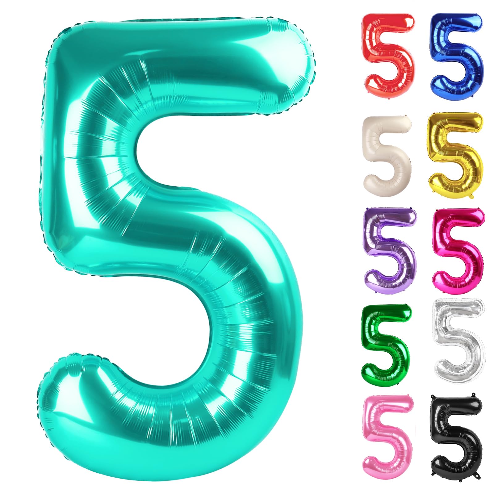 IWERP teal 5-balloon front view enhances birthday photo backdrop.
