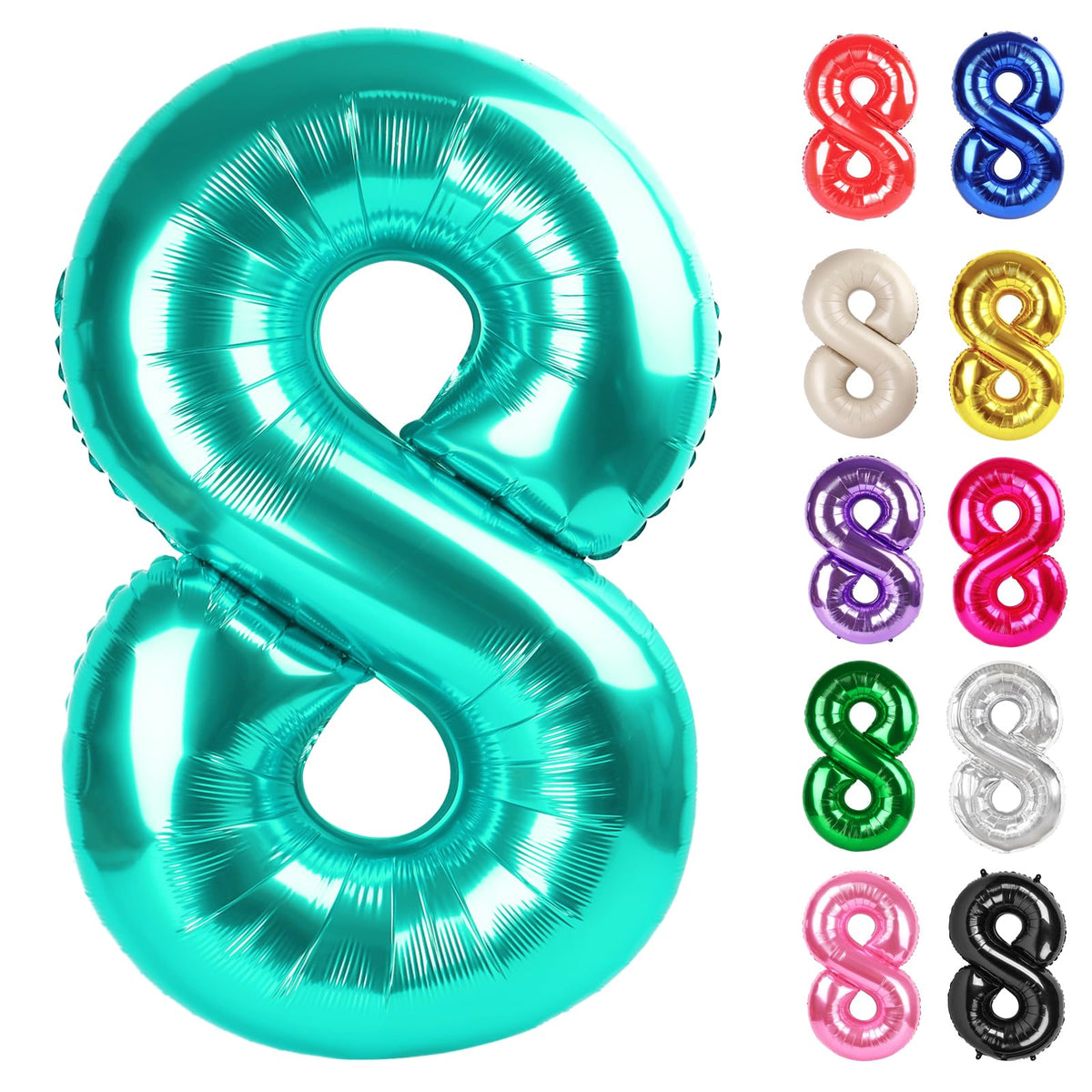 IWERP Teal 8-balloon 40inch front view for striking birthday photo backdrop.