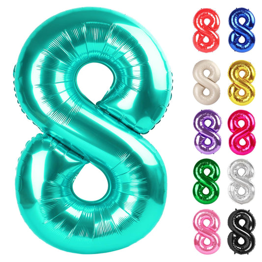 IWERP Teal 8-balloon 40inch front view for striking birthday photo backdrop.