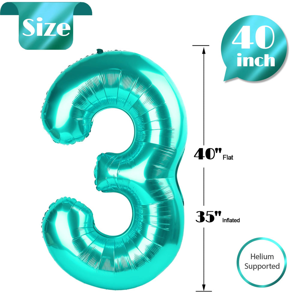 IWERP Teal Number 3 Balloon illustrating inflation options for display variety.