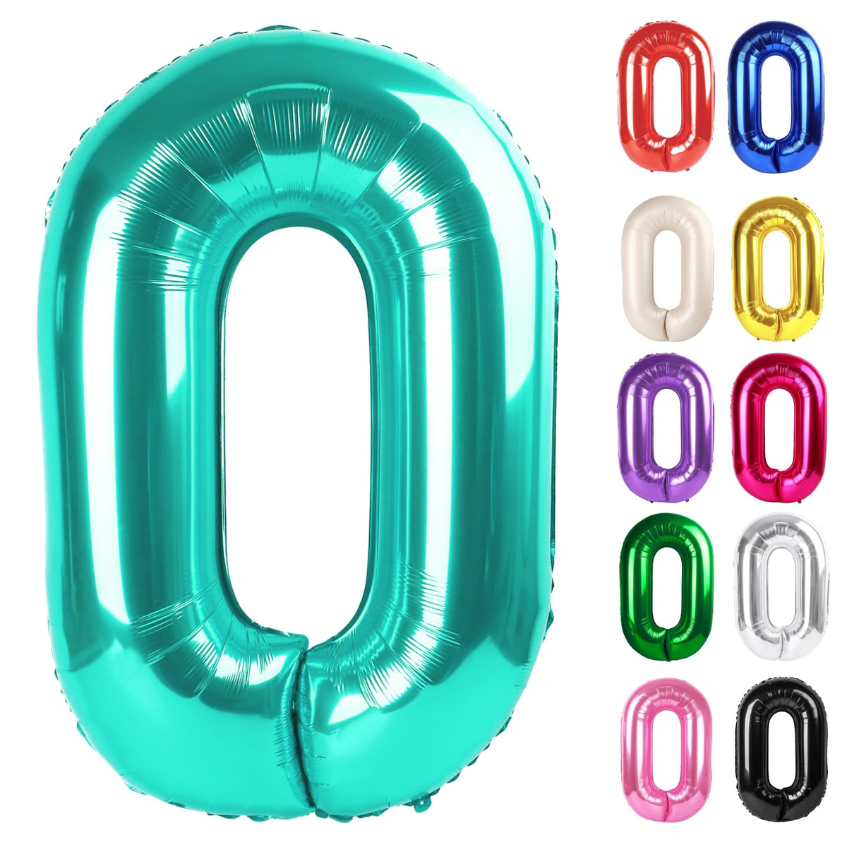 IWERP teal number 0 balloon 40-inch front view for bold birthday decor