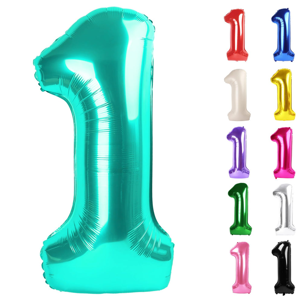 IWERP Teal Number 1 Balloon 40-inch centerpiece for vibrant first birthday photos.