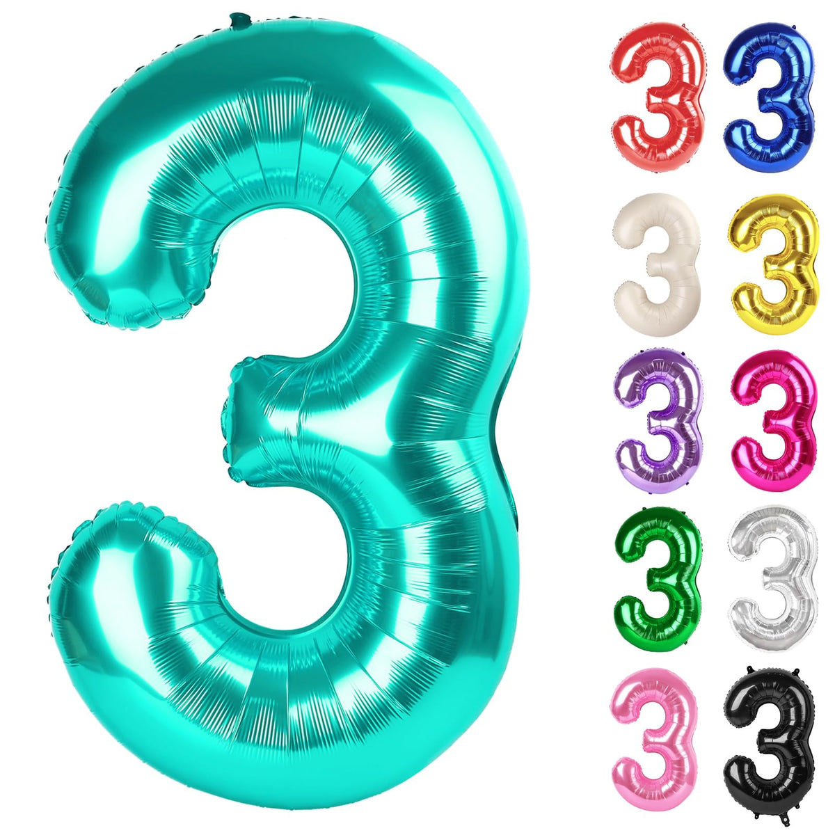 IWERP Teal Number 3 Balloon 40 inch centerpiece for birthdays and photo moments.