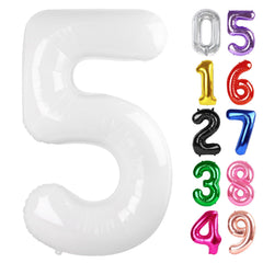 IWERP White Number 5 balloon 40-inch front view for a striking photo backdrop.