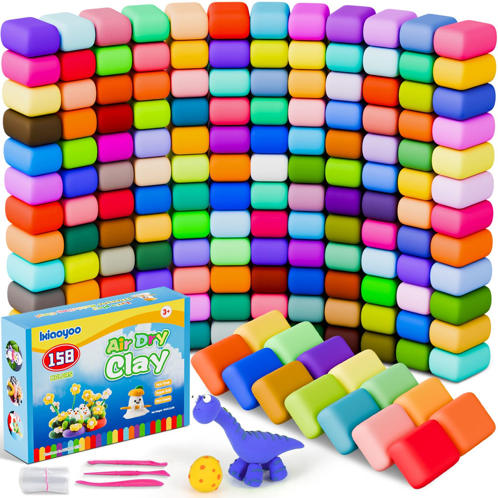 Ixiaoyoo air dry clay kit with 158 colors for vibrant kids' projects.