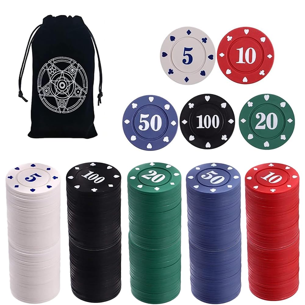 IXIGER 200Pcs poker chips close-up showing five colors for easy betting.