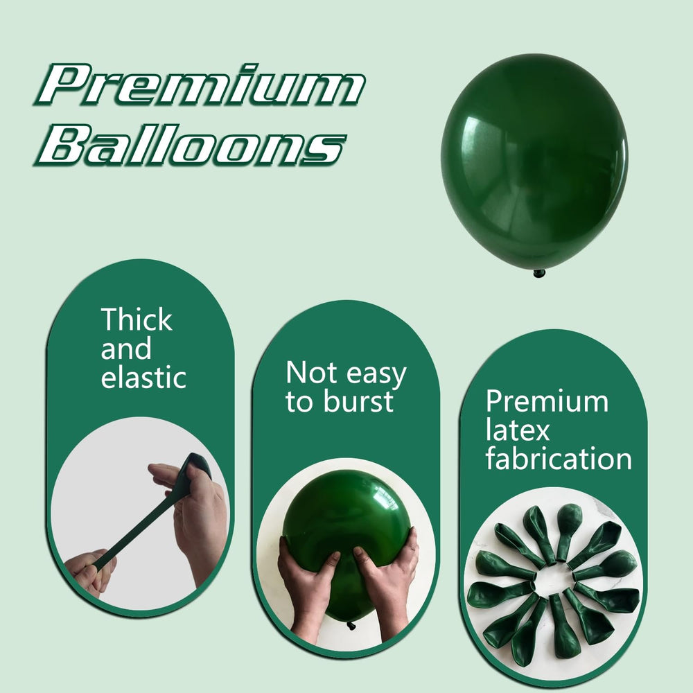 IXVAN 10-inch dark green balloons ideal for centerpieces and arches.