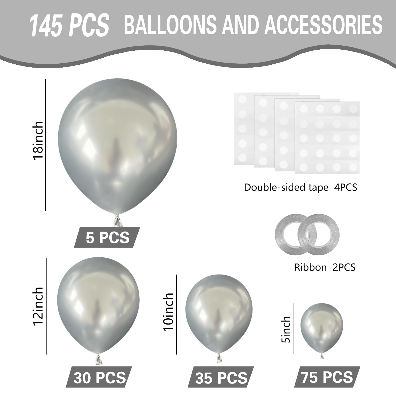 IXVAN metallic silver balloons 12 inch ideal for garlands and centerpieces