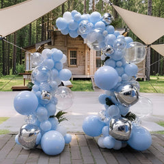 IXVAN pastel blue balloon garland arch idea for elegant events.