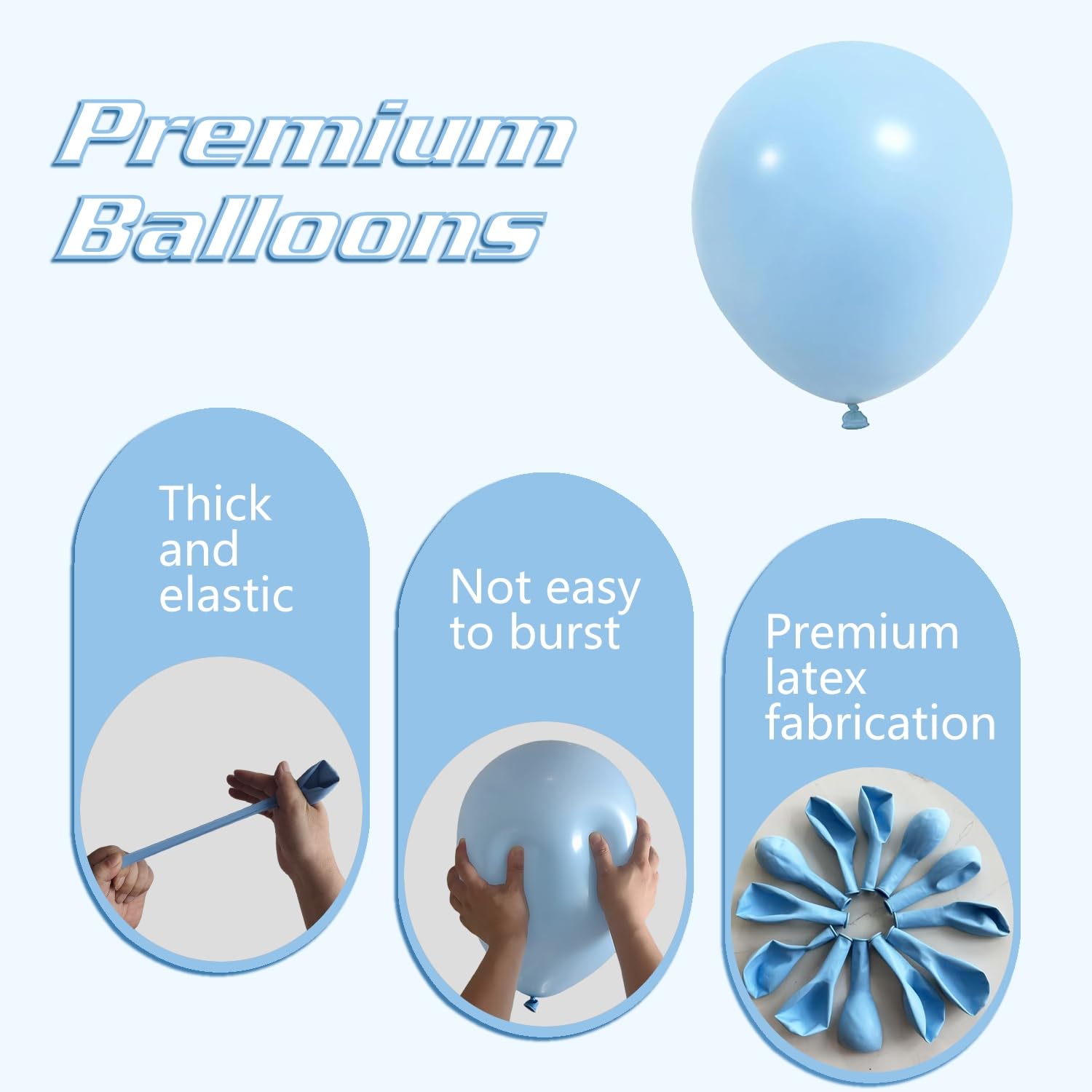 IXVAN pastel blue 10-inch balloons versatile for party decor.