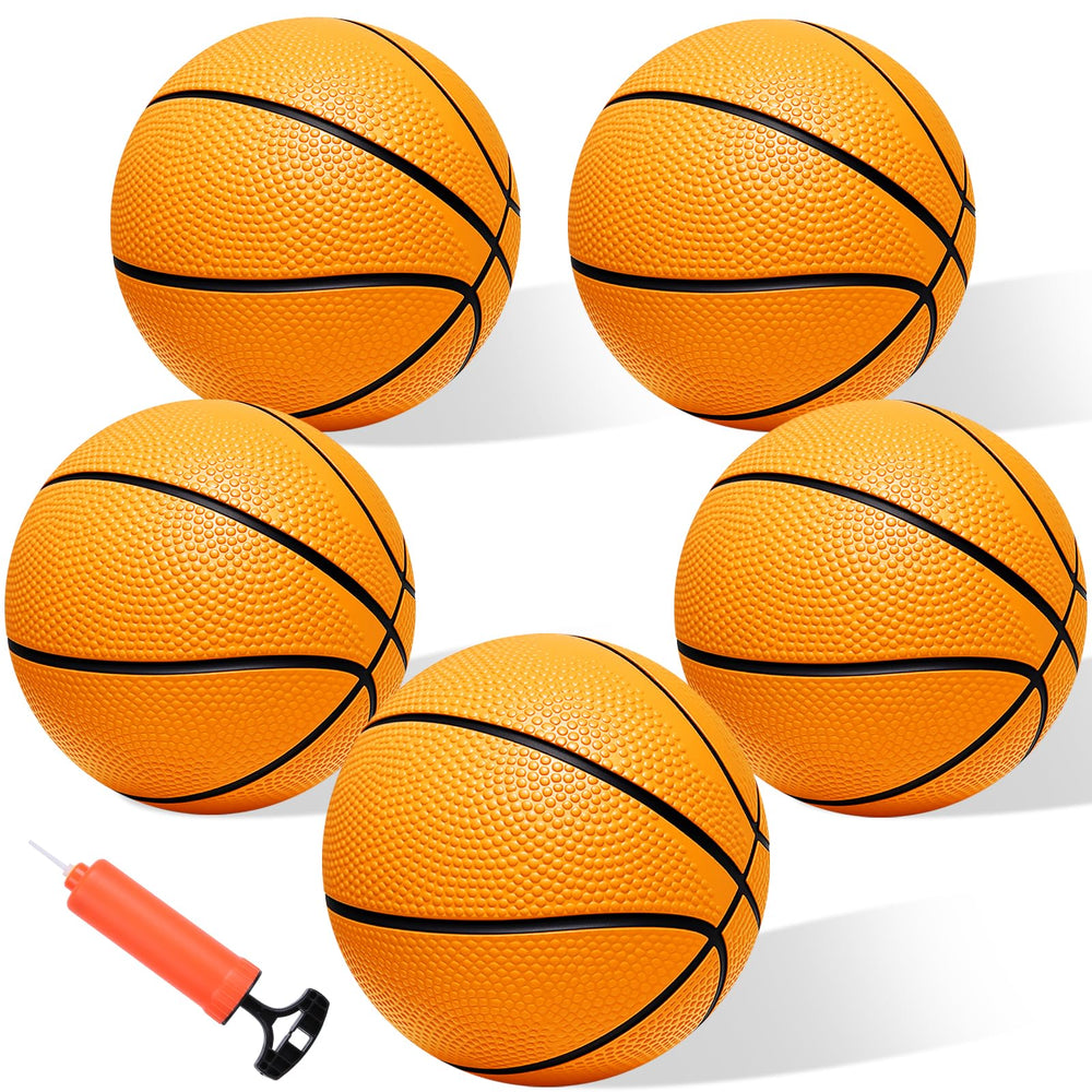 Iyoyo mini basketball set with five 6-inch balls and a pump for easy inflation