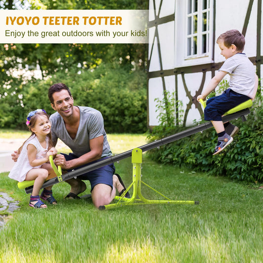 Iyoyo Teeter Totter seat and safety handle ensure secure, comfortable riding.