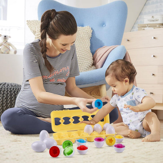 J-hong Easter eggs in vibrant colors inspire early math and pattern matching in toddlers.