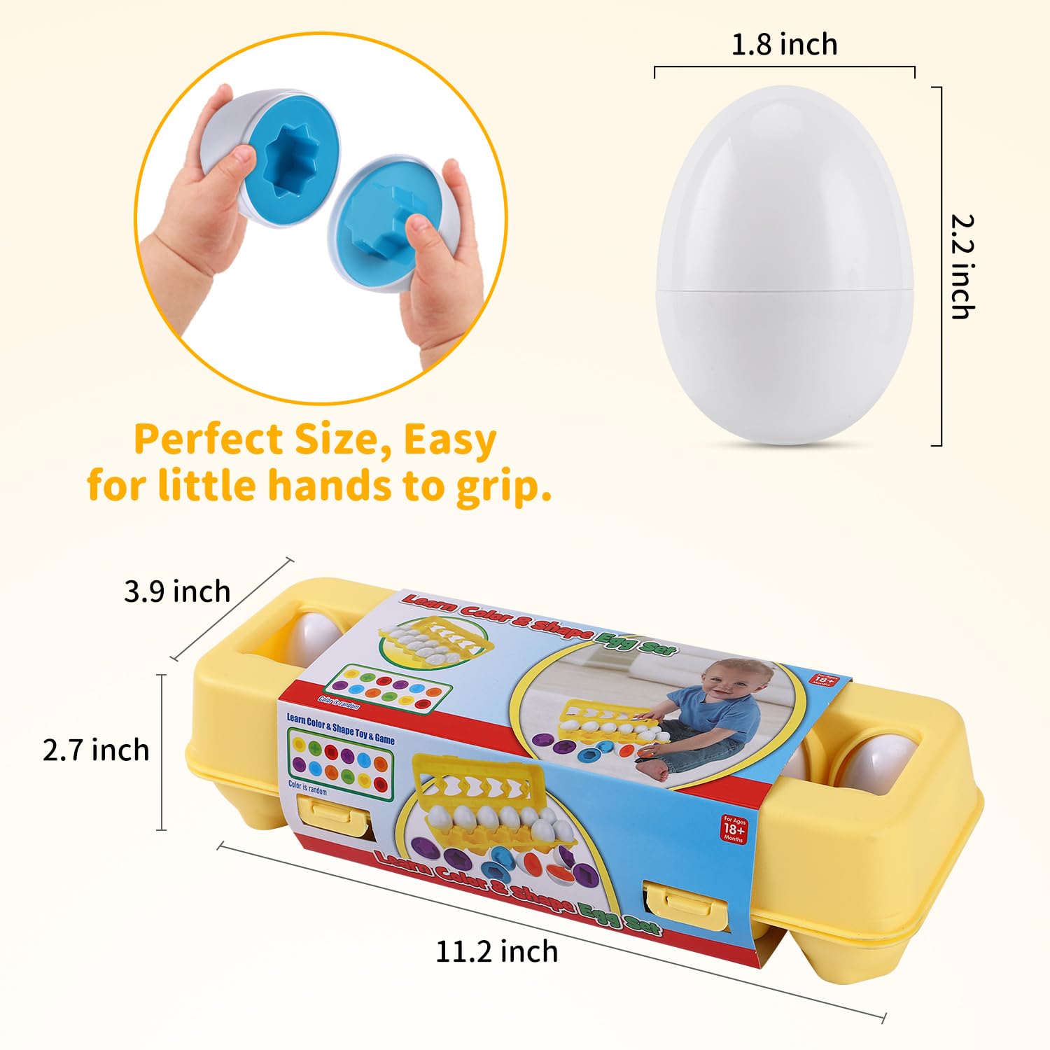 J-hong Montessori-inspired eggs aid color and shape recognition in early learners.