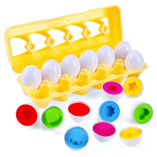 J-hong Matching Eggs 12-pcs set shown for sorting play boosts color and shape recognition.
