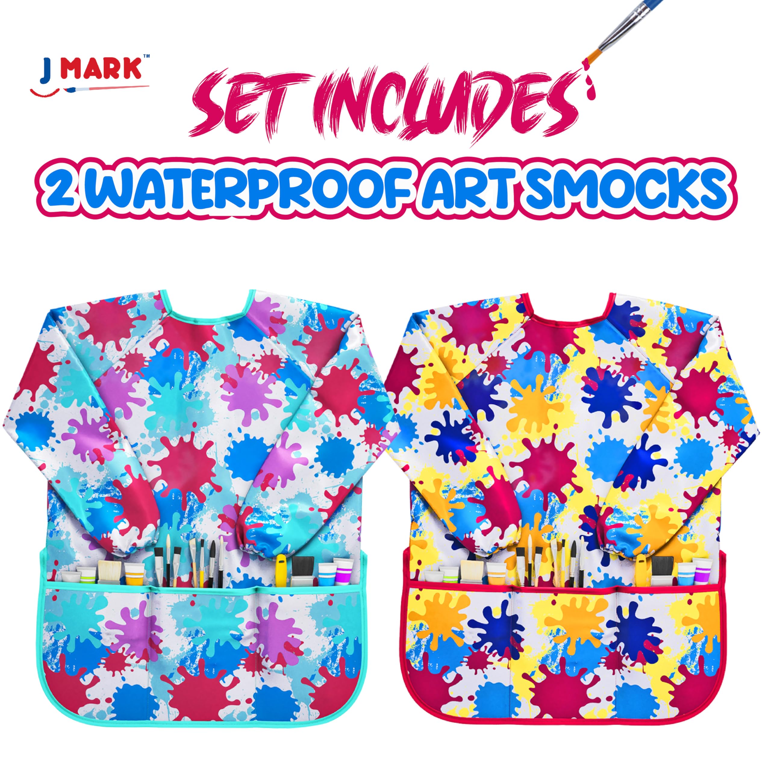 J MARK Art Smock blue paint-splatter back keeps outfits clean from splashes.