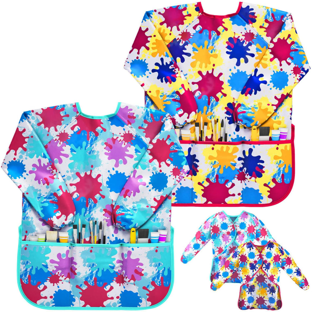 J MARK Art Smock blue paint-splatter front protects clothing during creative sessions.