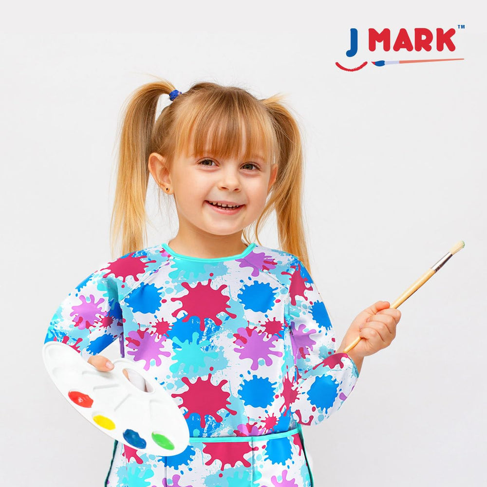 J MARK Art Smock dimensions show one-size-fits-most coverage for kids' arts sessions.