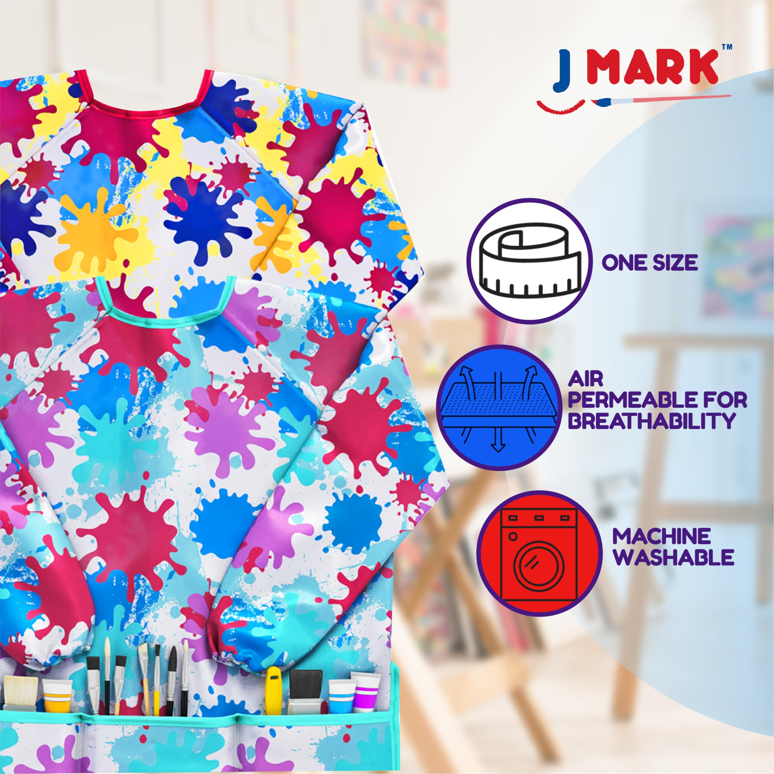 J MARK Art Smock elastic cuff closeup highlights snug, stain-resistant wrist protection.