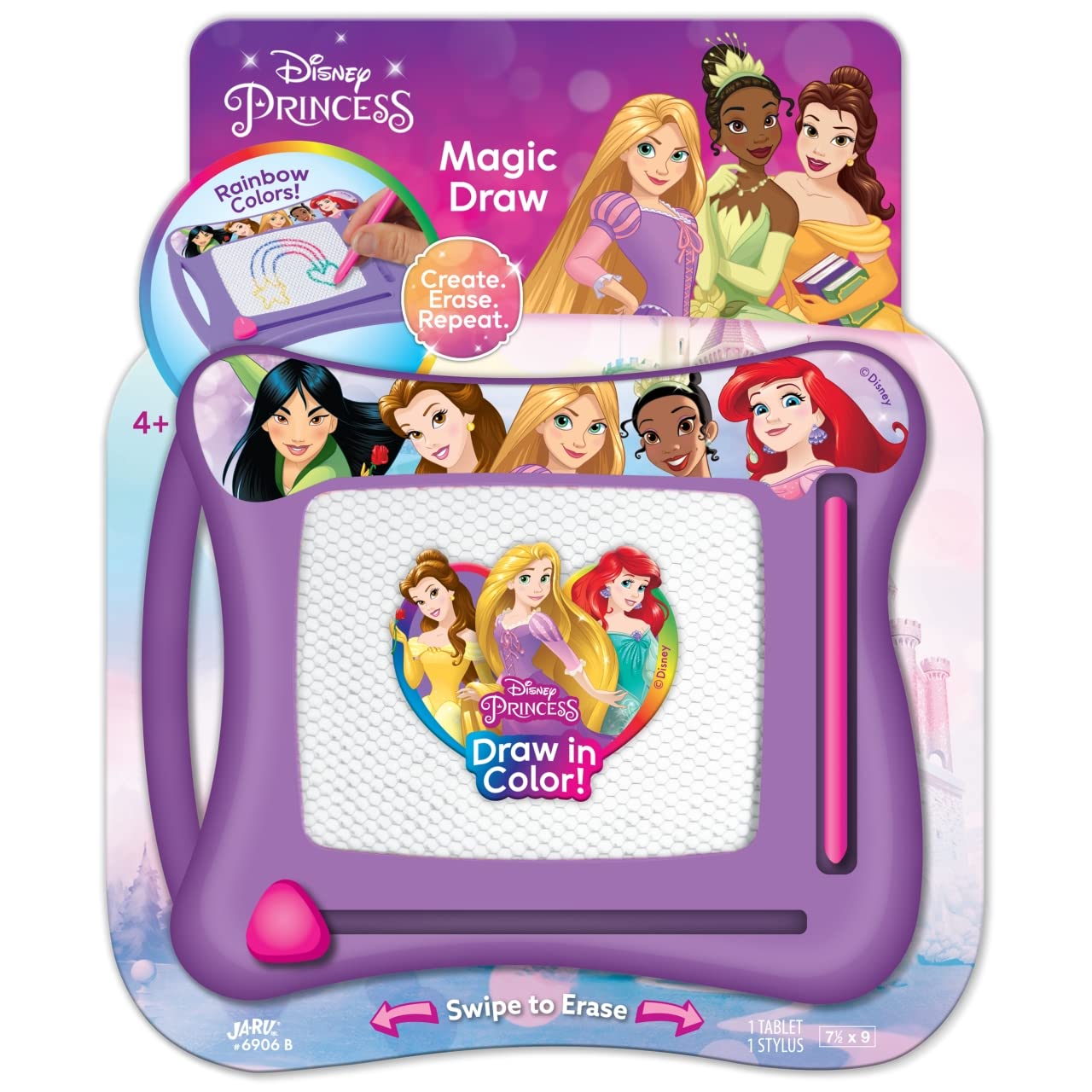 JA-RU Disney Princess Magic Draw board front view for mess-free creativity on the go.