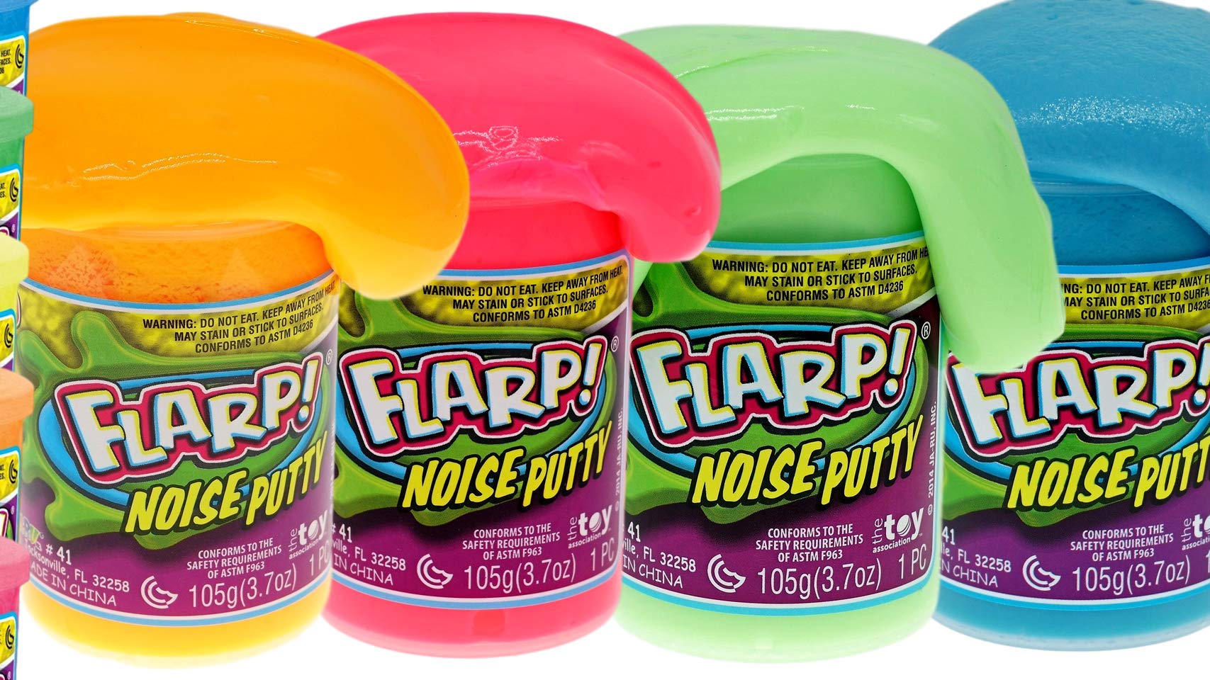 JA-RU Flarp scented putty 4-pack in container for sensory play.