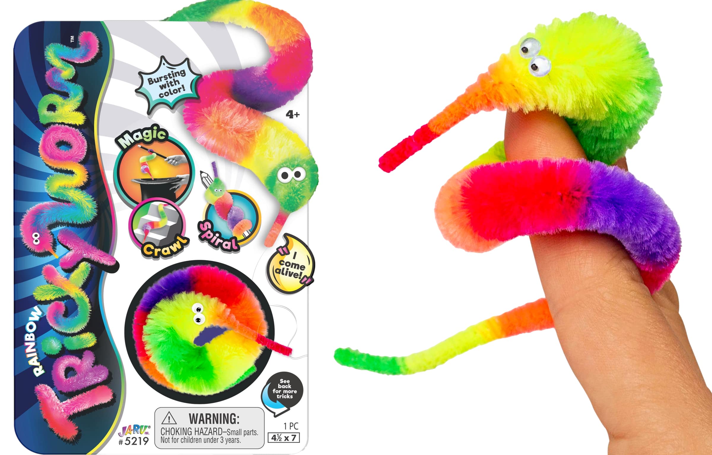JA-RU fuzzy worm rainbow set with string attached for entertaining party favors.