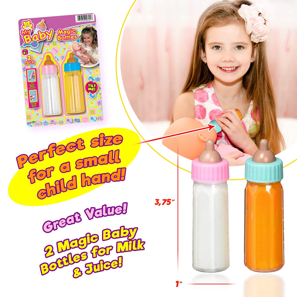 JA-RU Magic Baby Doll Bottles fluid-tilt flow captures realistic feeding action during play.