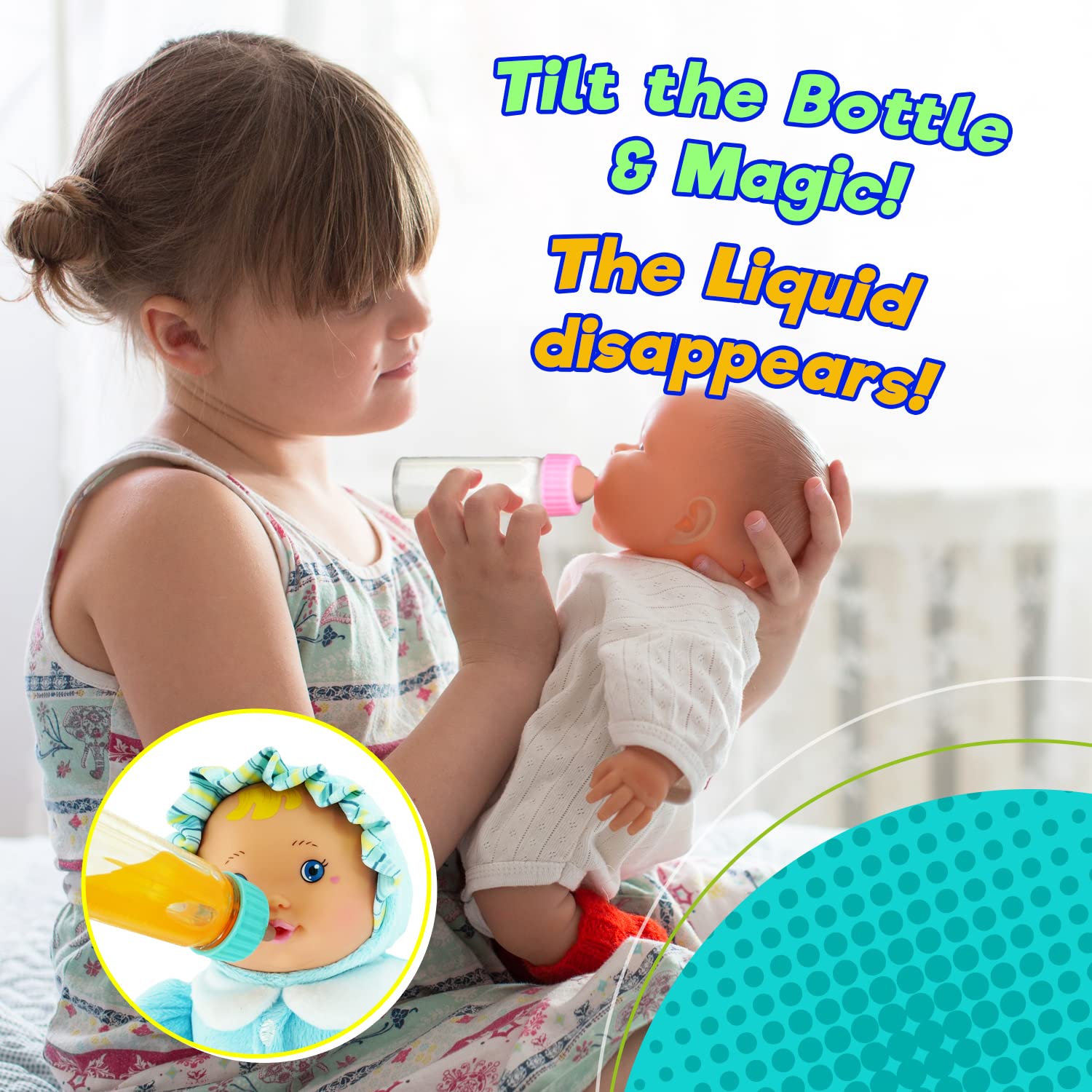 JA-RU Magic Baby Doll Bottles mouth-tip design ensures easy doll feeding for kids.