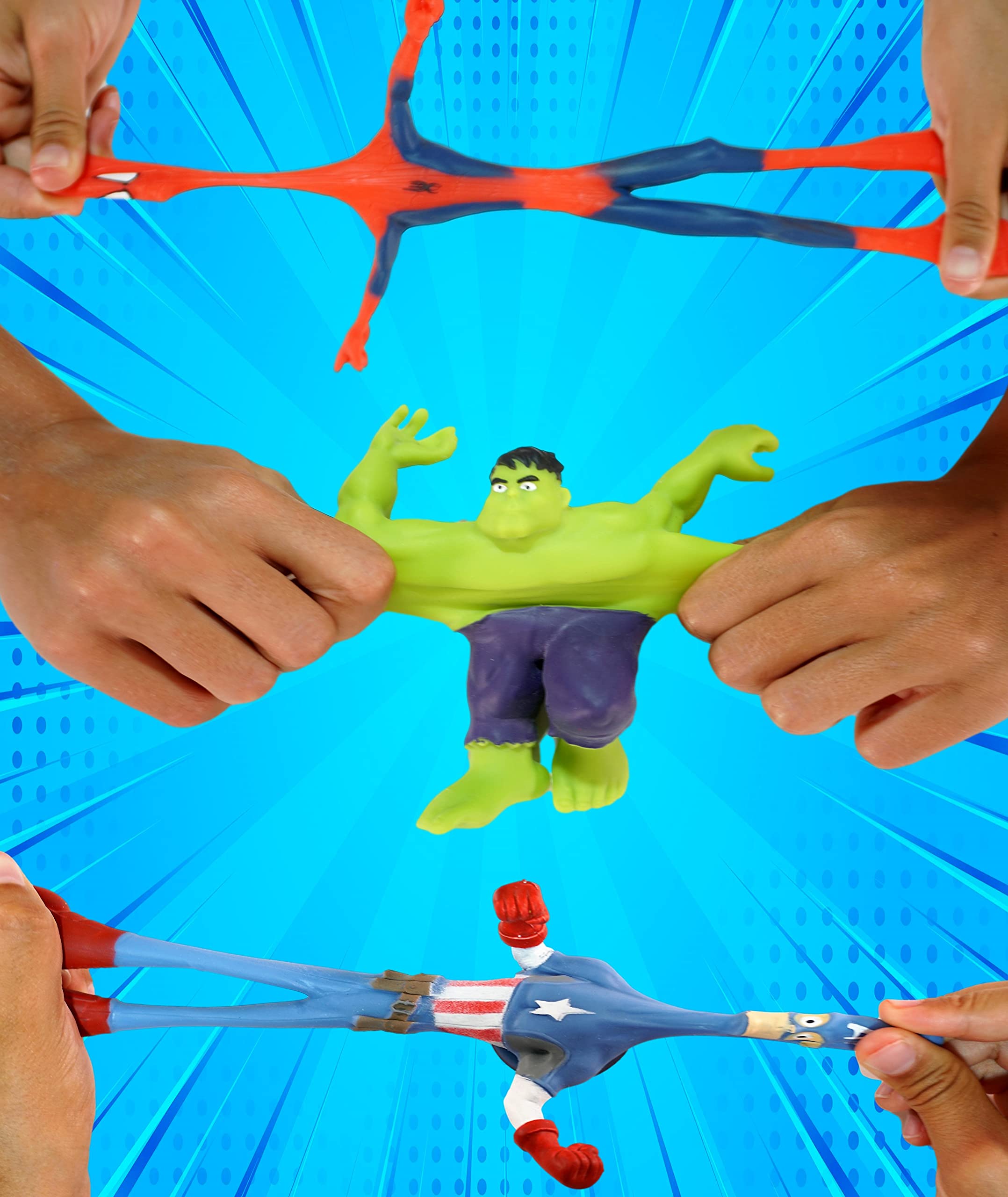 JA-RU Marvel Avengers Stretchy Toys group image highlights collectible heroes for imaginative play.