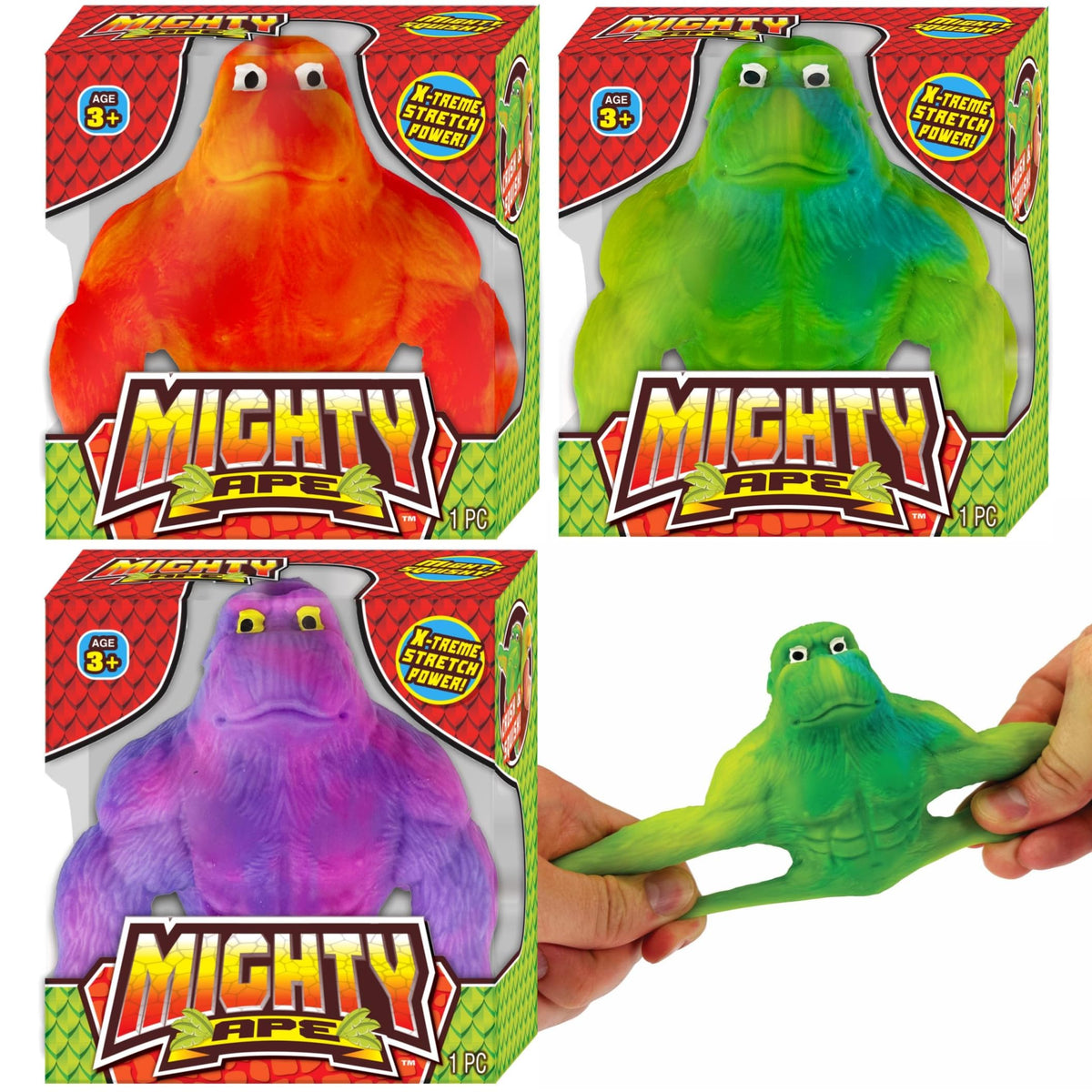 JA-RU Mighty Ape Squishy Toy pack-3 front view for on-the-go fidget fun