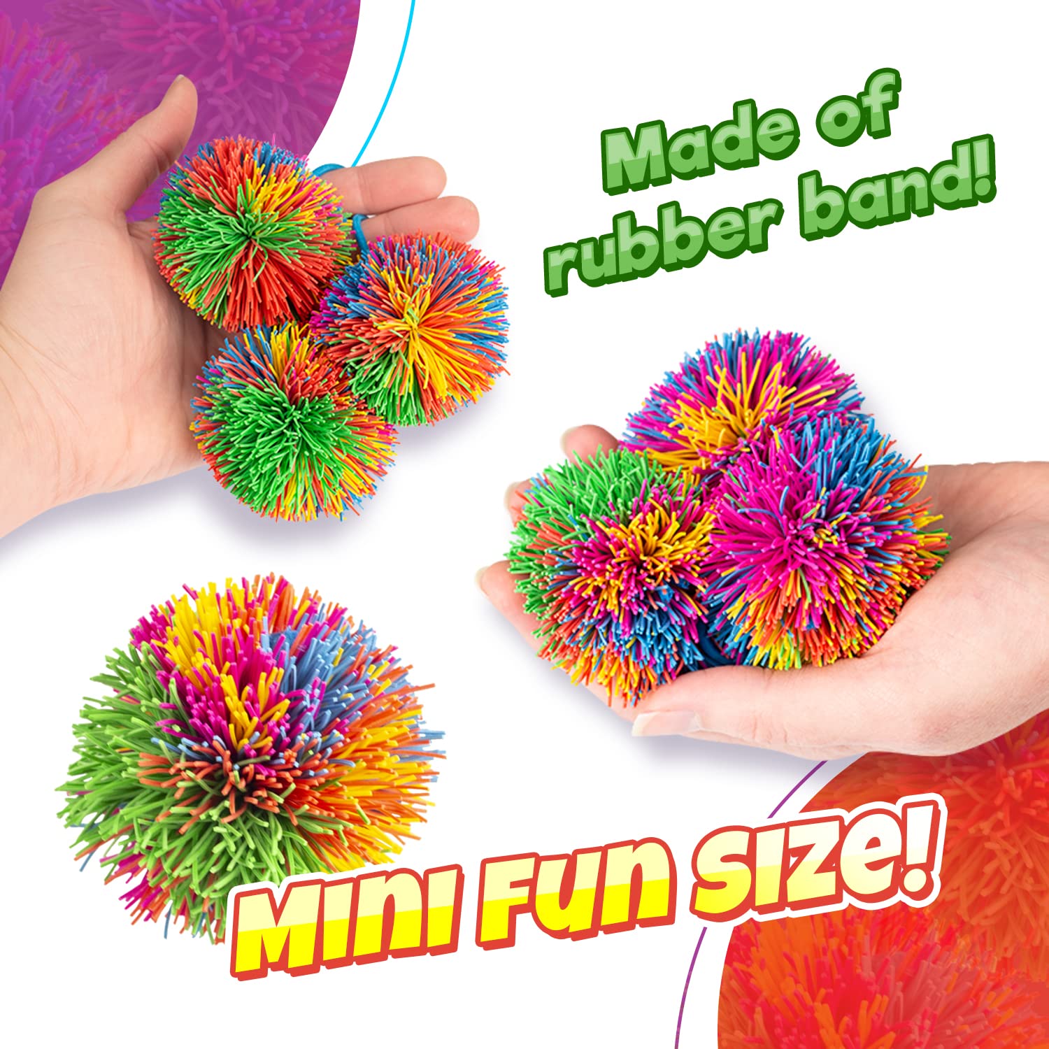 JA-RU mini stringy balls pulling action demonstrates stretchable fun and stress-relief potential.
