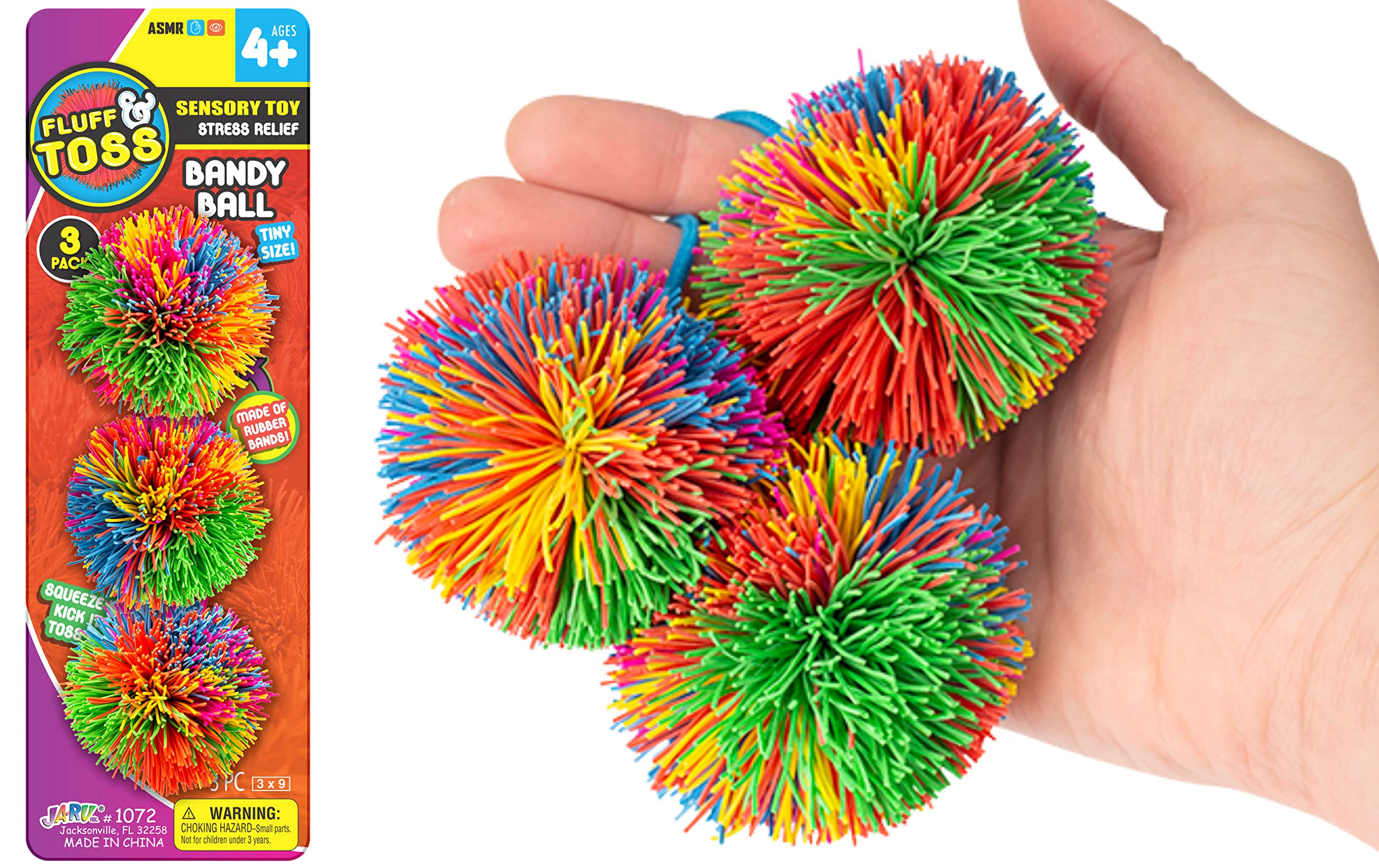 JA-RU mini stringy balls rainbow pack three fidget toys for tactile focus.