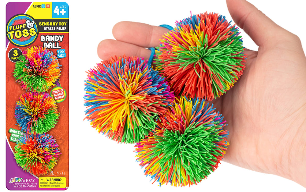 JA-RU mini stringy balls rainbow pack three fidget toys for tactile focus.