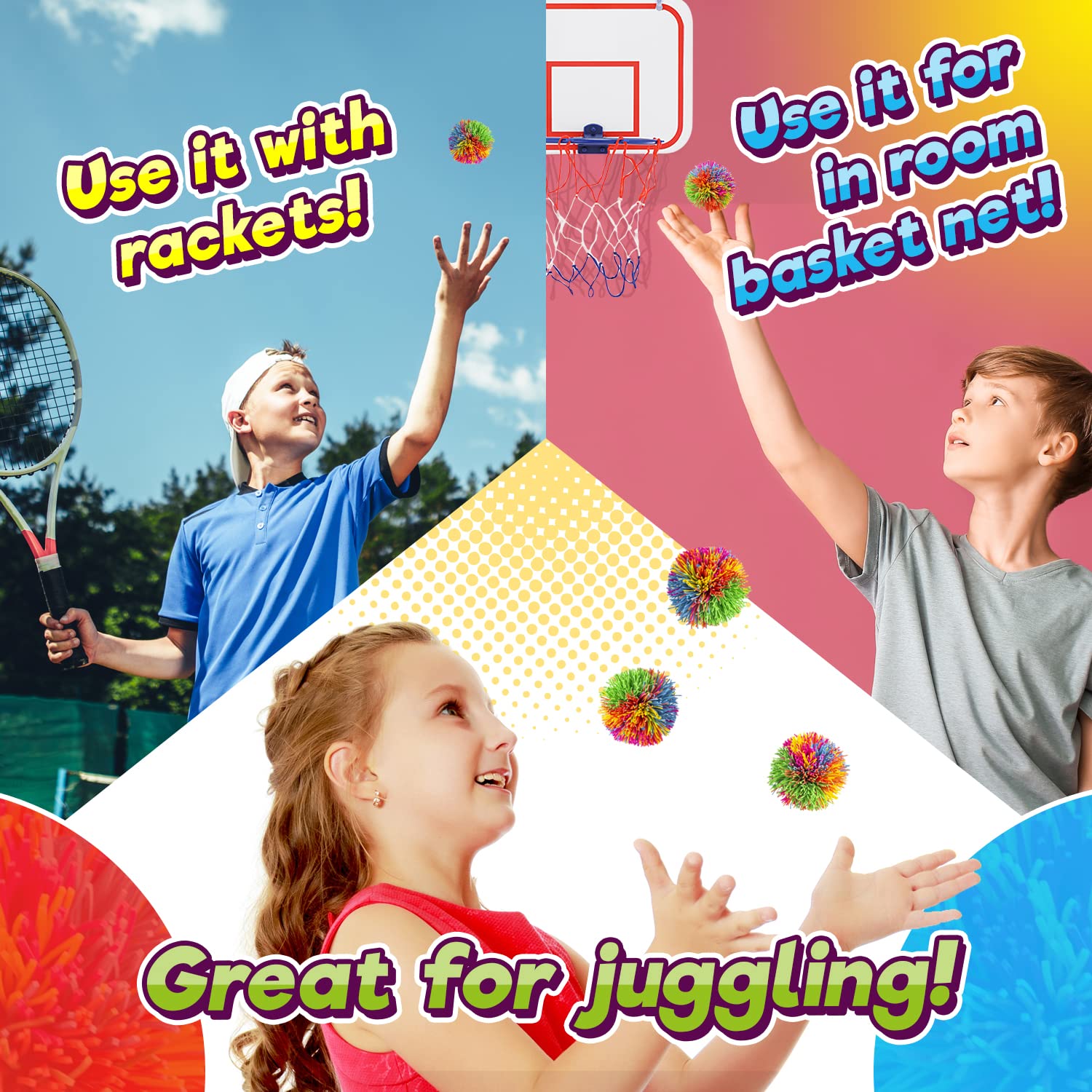 JA-RU mini stringy balls soft durable rubber material for long-lasting play.