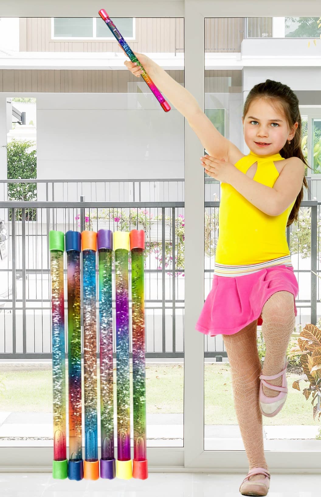 JA-RU Rainbow Glitter Wand Tube shows color swirls for visual storytelling and princess fun.