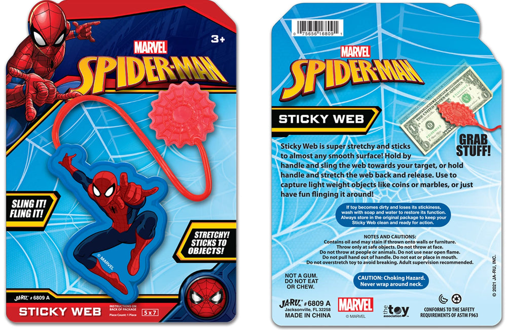 JA-RU Spider-Man Sticky Hands tossed for playful action
