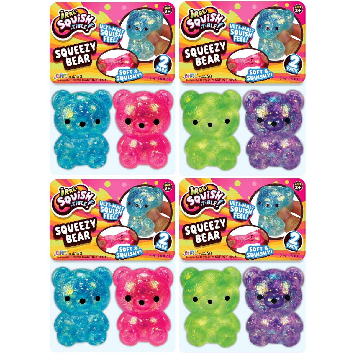 JA-RU Squeezy Bear in purple glitter, inviting tactile play and focus