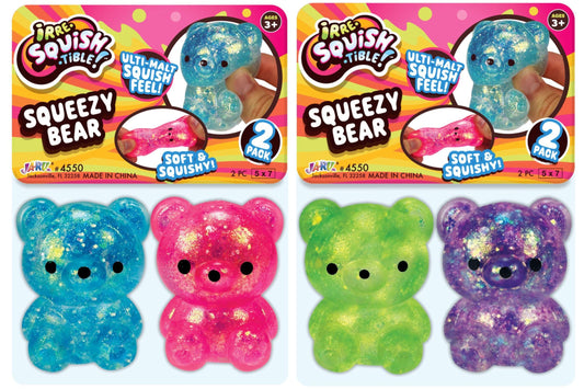 JA-RU Squeezy Bear two-pack front view shows four glittery colors for versatile play