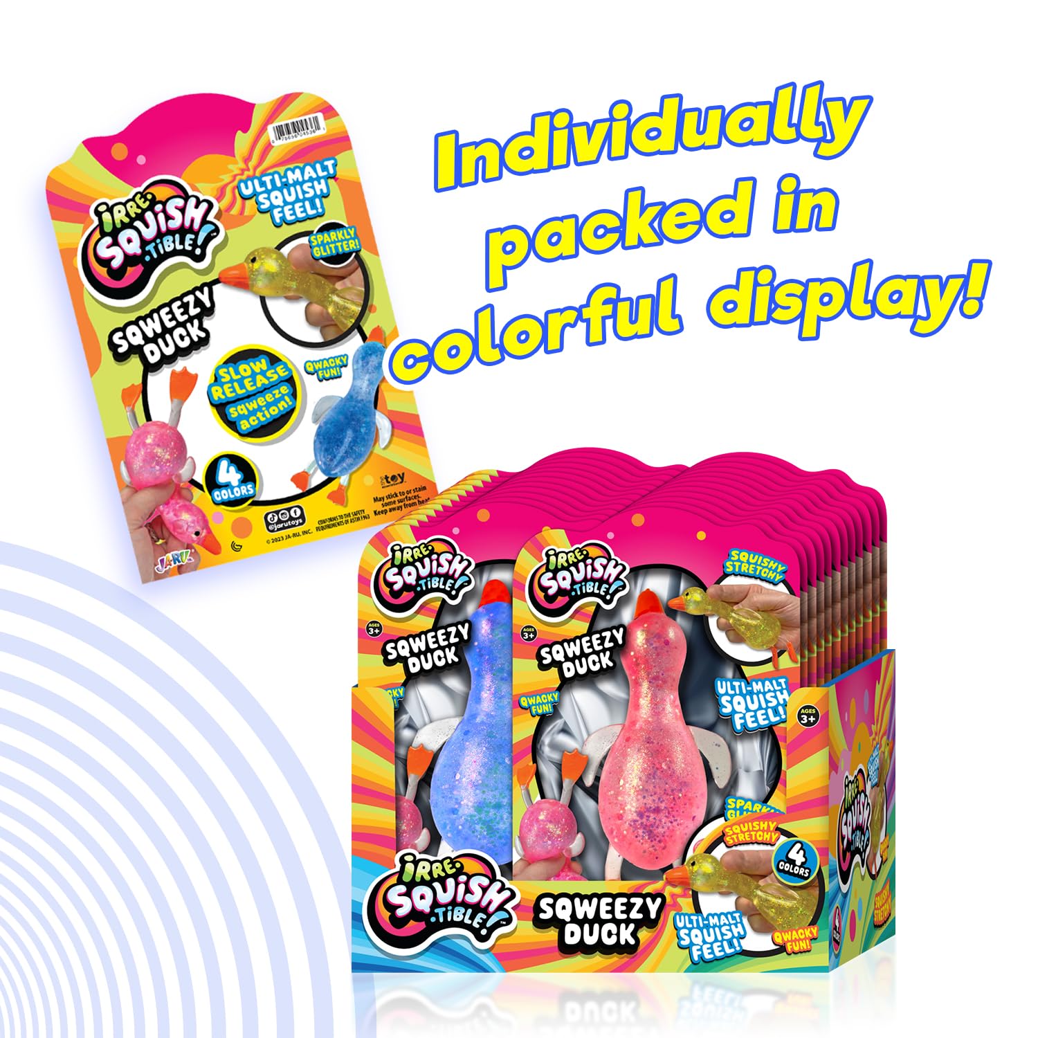 JA-RU Squishy Glitter Duck green showcases vibrant color and easy squeeze