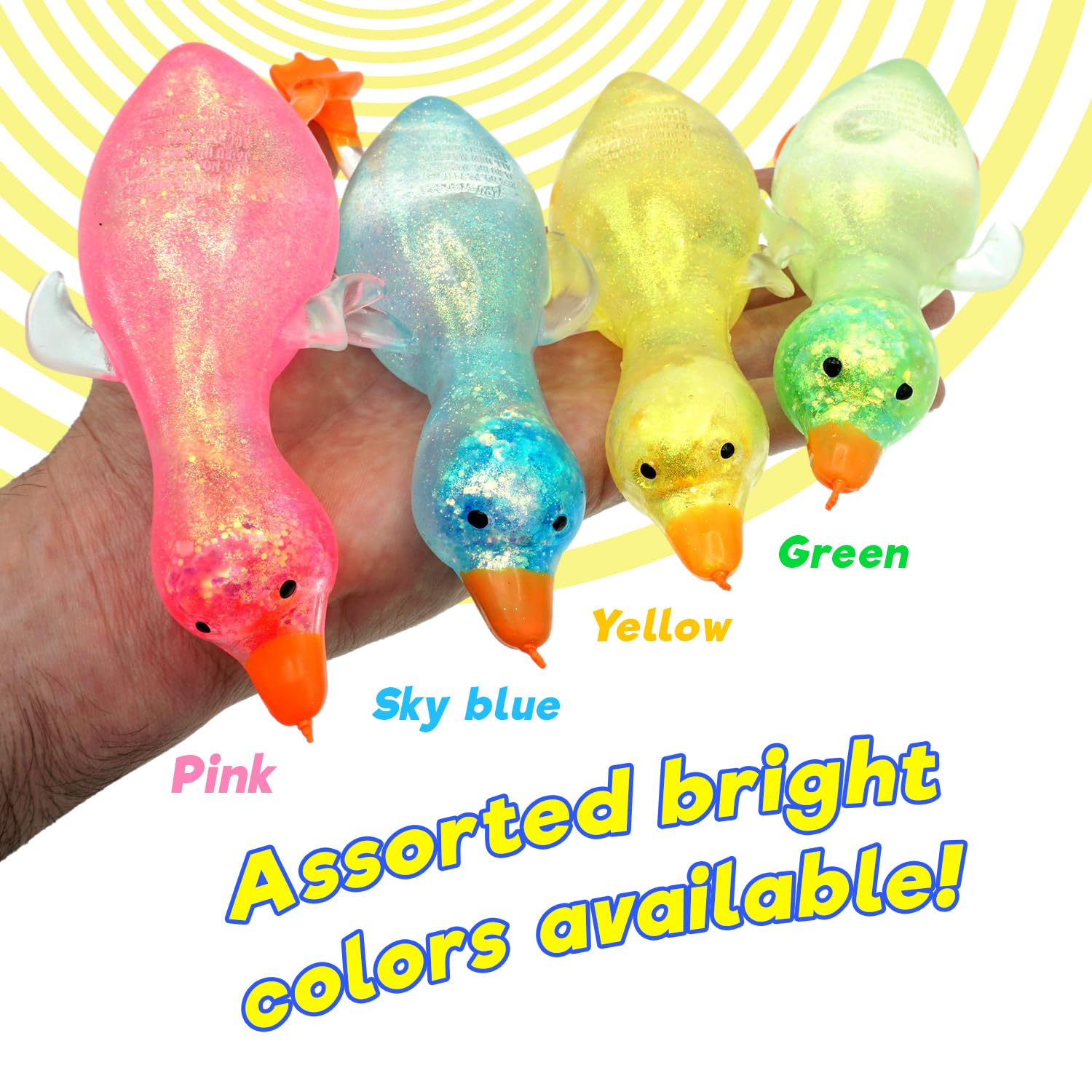 JA-RU Squishy Glitter Duck pink close-up with glitter swirls for sensory play