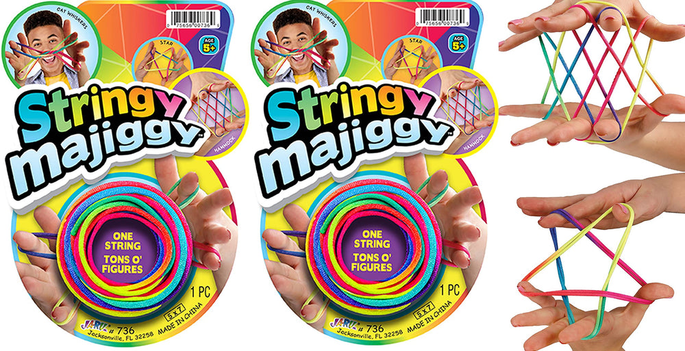 JA-RU Stringy Majiggy Cats Cradle packaging with two rainbow cords for quick play