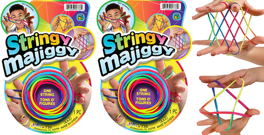 JA-RU Stringy Majiggy Cats Cradle packaging with two rainbow cords for quick play
