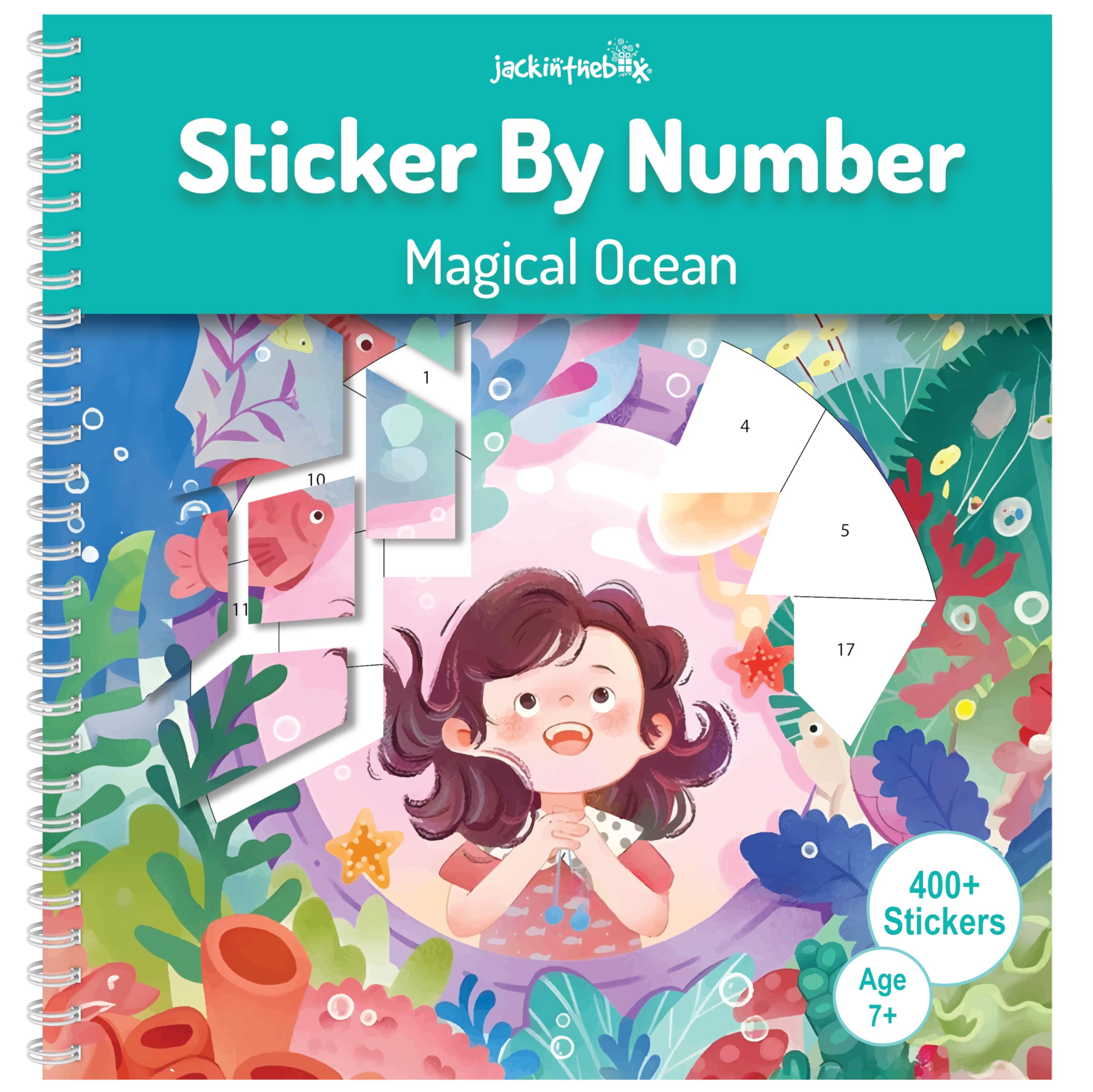 jackinthebox Ocean Theme sticker by number book scene 01, engaging, screen-free activity for kids