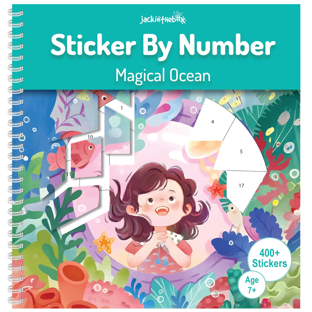 jackinthebox Ocean Theme sticker by number book scene 01, engaging, screen-free activity for kids