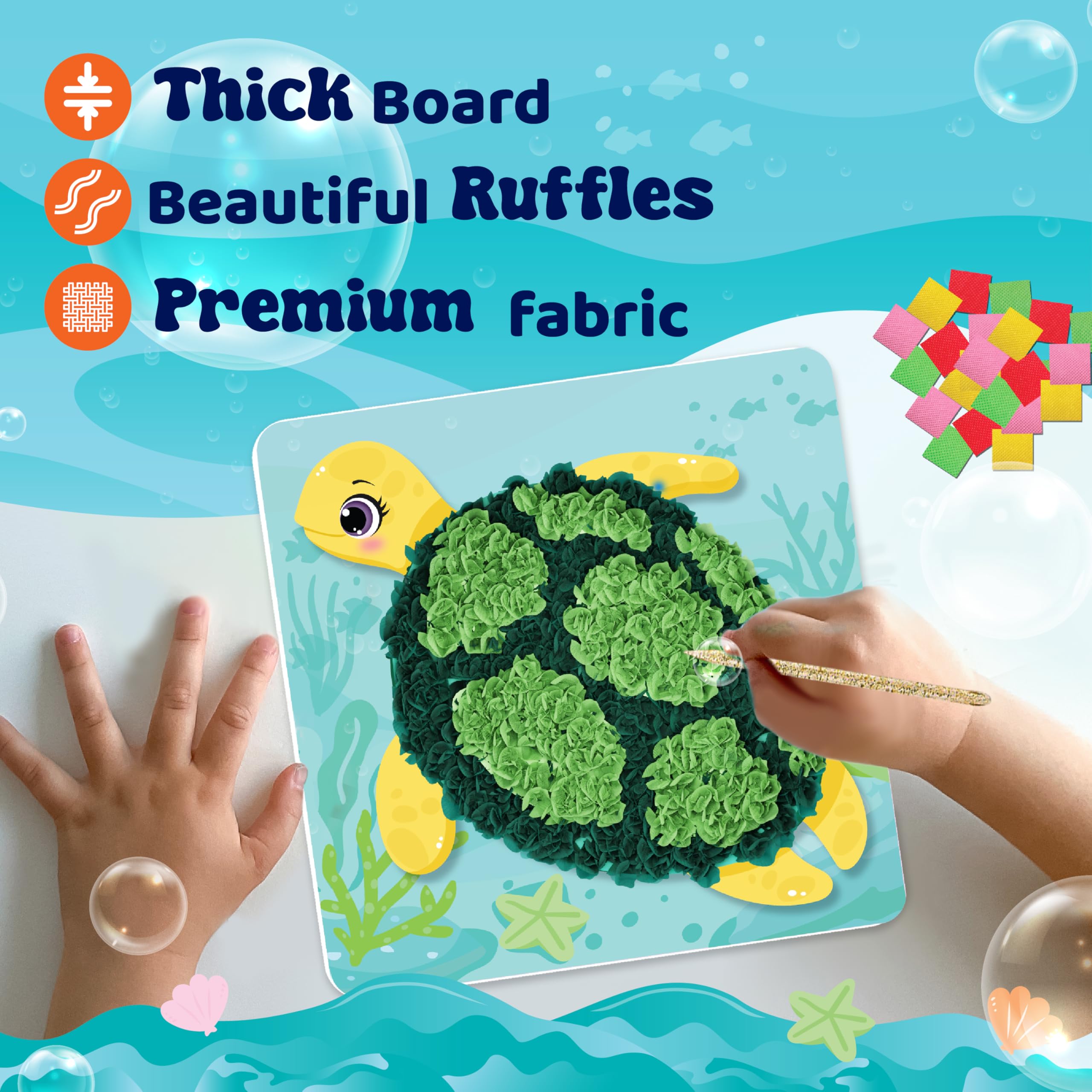 jackinthebox Poke Poke Art fabric squares pack adds vibrant color to ocean scenes.